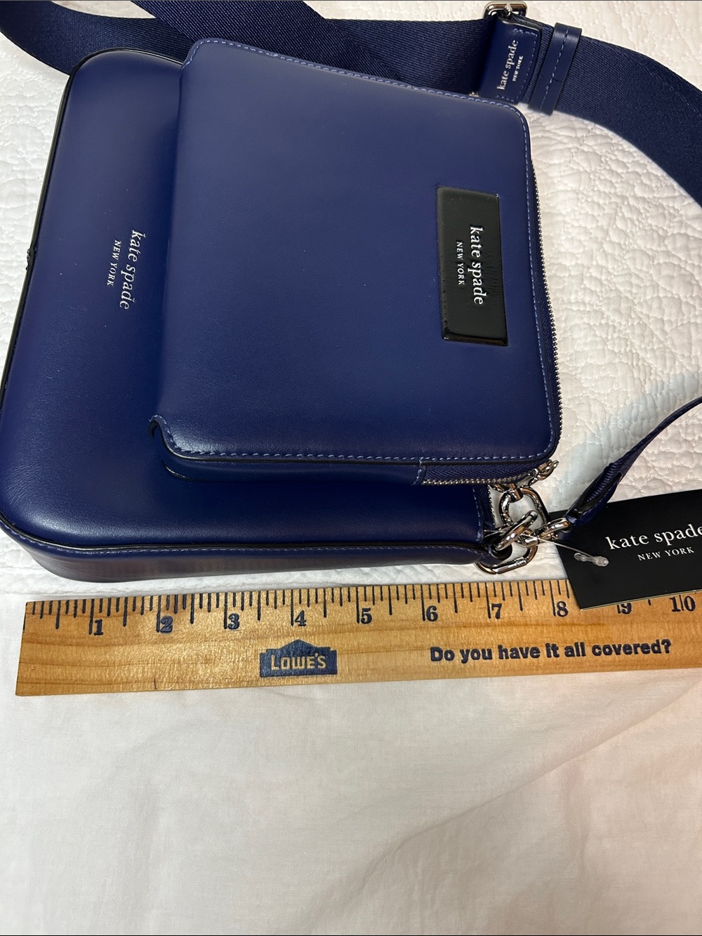 kate spade navy leather crossbody dual with silver hardware nwt - Picture 7 of 8